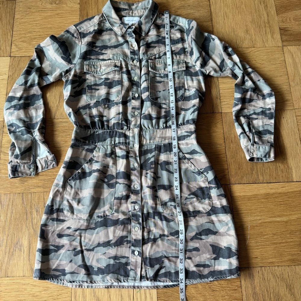 Dear John Camo Dress Button Down Utility Collared Long Sleeve Mini Cinch Waist - Picture 7 of 7